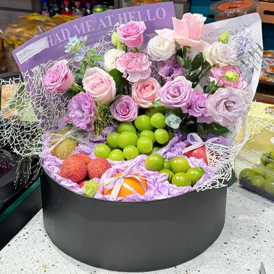 鲜花水果圆形礼盒
